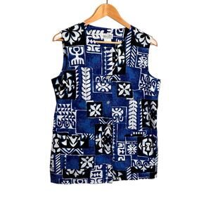 Vintage Mei Jan of Hawaii Cotton Print Button Down Pockets Top Size 14 Vaca